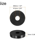 12 Pack Heavy Duty Rubber Spacers 50mm OD 14mm ID 10mm Height Anti Vibration Bushings shown with dimensions for size.