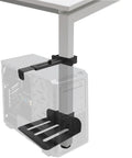 Sweep Floor Mess To The Curb With This Beefy Under Desk PC Mount Clamp On Computer Tower Holder Adjustable Height Width Zero Drill Pain Keep Your Setup Snappy, black clamp model under desk with adjustable shelf.