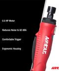 Badass Pneumatic Straight Die Grinder Half Hp Air Motor 22000 Rpm Speed Demon Feather Trigger Muffled Exhaust lightweight composite body close-up.