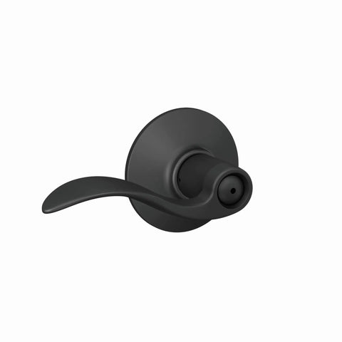 Accent Door Lever Matte Black Privacy Lock For Bedroom And Bathroom Doors With Push Button Inside Unlock, side view.