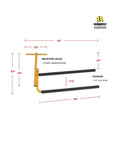 Yellow Kayak Ceiling Rack And Under Deck Garage Hanger For Two Kayaks And SUPs Adjustable Arm Storage Solution To Free Up Floor Space Easy Mount High Weight Capacity Keeps Water Gear Ready To Grab side view with dimensions.