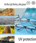 Unisex Blue Light Safety Glasses With Readers 0 To 4 Diopters, Anti Blue Light Goggles With Clear Lenses, UV protection display