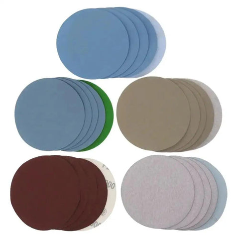 Get This Awesome 15 Piece 125mm Hook Loop Sanding Discs Set With Grits 1000 To 5000 For Ultimate Polishing On Wood Metal And Cars showing assorted sanding discs.