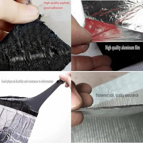 Kickoff That Leaky Roof With Heavy Duty Self Adhesive Waterproof Tape Thick Aluminum Foil Underlayer For Garages Zero Drama Fast Bond Resilient Weather Proof Edge showcasing adhesive and aluminum layers.