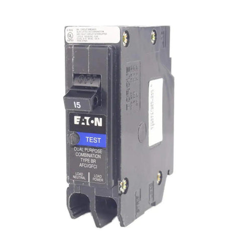 15 Amp 1 Pole Arc Fault and Ground Fault Circuit Breaker Dual Function GFCI AFCI Plug On Neutral Compatible With Plug On