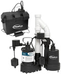 Heavy Duty Cast Iron Combination Sump Pump System Featuring Rock Solid Knockout Primary Backup Motor Capability For Heavy Hitter Basement Flood Defense And Zero Drama Water Removal, showing pumps and backup motor.