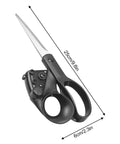 Laser-guided fabric scissors with black ergonomic handles and stainless steel blades, 25 cm long.