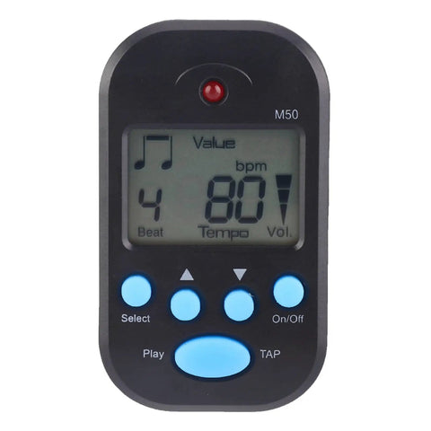 Front view of Mini LCD Digital Metronome With Tap Tempo And Headphone Jack Portable Practice Tool for music ranging 30 to 280 BPM