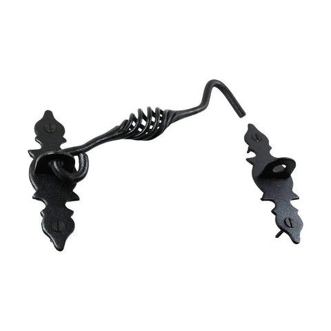 Door Latch Lock 6.6 In Black Birdcage Style Wrought Iron Hook And Eye Latch With Mounting Hardware, vintage look, security