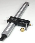 Beefy Router Dado Jig Delivering Spot On Dados And Rabbets Up To Two Inches Wide With Clearly Marked Dual Scales, aluminum material with precise measurements.