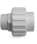 Side view of Two Piece Universal One And A Half Inch PVC Slip Union Socket Joint Adapter Fitting Quick Connector Replacement For Pool Or Spa Pump Male To Slip End Plug And Play Install