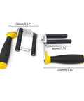 Heavy Duty Drywall Handler With Adjustable Harness And Comfy Rubber Grips No Sweat Plasterboard Carrier, measuring 130mm and 90mm.