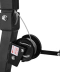 Built Tough Heavy Duty Folding Engine Hoist And Pickup Bed Tailgate Crane With Slick Hydraulic Winch close-up of winch and cable.