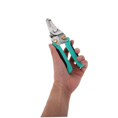 Heavy Duty Insulated Wire Strippers Pro Grade Electrical Pliers in hand, showcasing comfortable grip and durable design for electricians.