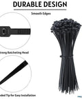 Heavy Duty 14 Inch Black Zip Ties 1000 Pack Self Locking UV Resistant Nylon Cable Ties 50 Lbs Tensile Strength Design Details