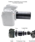 DSLR with Macro And Astro Photography Extension Tube Kit T2 7 Piece Gear Set, showing extension tubes attached to camera