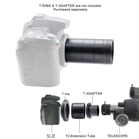 DSLR with Macro And Astro Photography Extension Tube Kit T2 7 Piece Gear Set, showing extension tubes attached to camera