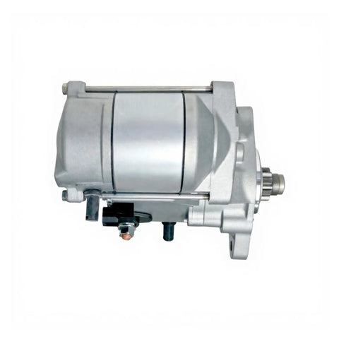 Replacement Starter Generator Assembly for Tractor Engines Compatible with Kubota Cummins, side view showing solenoid and bracket.