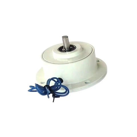 Single-Axis Mini Magnetic Powder Brake PB-0.5KG showing central shaft, sealed housing, and blue wiring for torque control in precision machines.