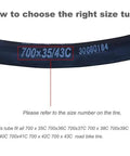 Size guide on 700C x 35-43mm road bike tube for Two Pack 700C Road Bike Inner Tubes 35 to 43 Millimeters With 48 Millimeter Schrader Valve