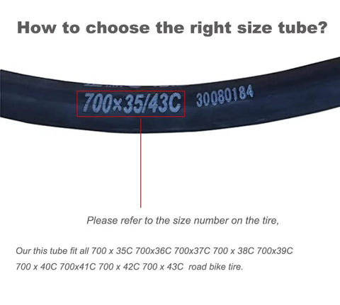 Size guide on 700C x 35-43mm road bike tube for Two Pack 700C Road Bike Inner Tubes 35 to 43 Millimeters With 48 Millimeter Schrader Valve