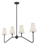 47 Inch Four Light Linear Kitchen Island Pendant In Matte Black With White Linen Shades Dope Modern Look E12 Candelabra Base 160W Max Bulbs Not Included Adjustable Down Rods For Dining Table And Island Classic Chandelier For Home