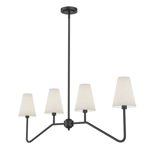 47 Inch Four Light Linear Kitchen Island Pendant In Matte Black With White Linen Shades Dope Modern Look E12 Candelabra Base 160W Max Bulbs Not Included Adjustable Down Rods For Dining Table And Island Classic Chandelier For Home
