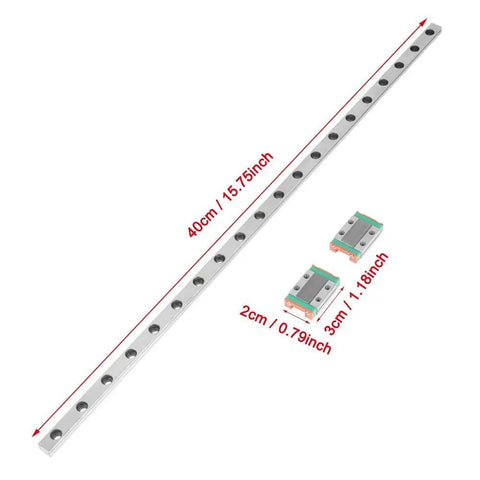 Rock Solid 400mm LML9B Linear Rail Featuring A Slick 9mm Miniature Guide Track Plus Two Built Tough Carriage Blocks For Seamless Machine Builds And Zero Play Operation