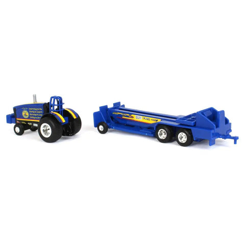 One Sixty Four Scale FFA Die Cast Pulling Tractor With Sled Nine Inch Long Farm Toy For Ages 3 Plus Totally Great For Collectors And Backyard Pulling Fun