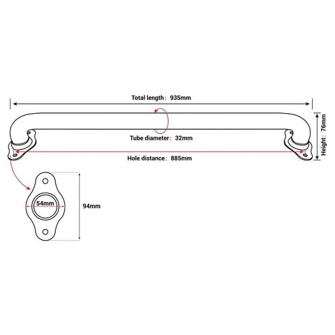 Technical diagram of 36 Inch Black Metal Stairs Railing Indoor Outdoor Heavy Duty Industrial Pipe Handrail dimensions and measurements