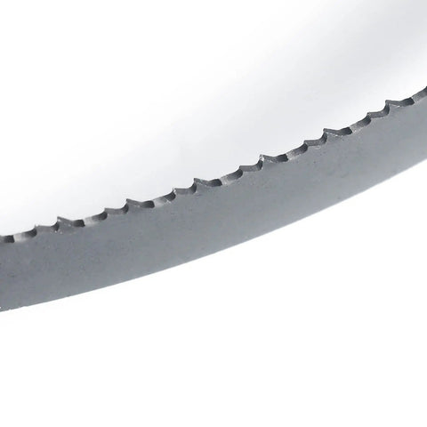 Close-up of Bi-Metal Bandsaw Blade For Stainless Steel, M42 Grade, 64.5 Inch Long, 1/2 Inch Wide, 0.025 Inch Thick, 6/10 TPI Variable Teeth