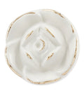 Ivory White Rose Flower Cabinet Pulls 8 Pack With 8 Mounting Screws Vintage Style Kitchen Drawer Knobs, top view of single pull with gold finish.