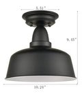 Farmhouse Matte Black Ceiling Light Fixture Rustic Barn Industrial Semi Flush Mount For Kitchen Dining Room Hallway Porch