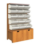 Heavy Duty 5 Tier Steel Storage Shelves Solid Adjustable Metal Rack System With Thick Wood Panels with white storage bins.