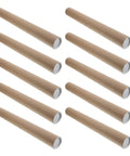 10 Pack Kraft Paperboard Poster Tubes With Plastic Caps, 50mm Inner Diameter And 40cm Length, shown in a grid layout