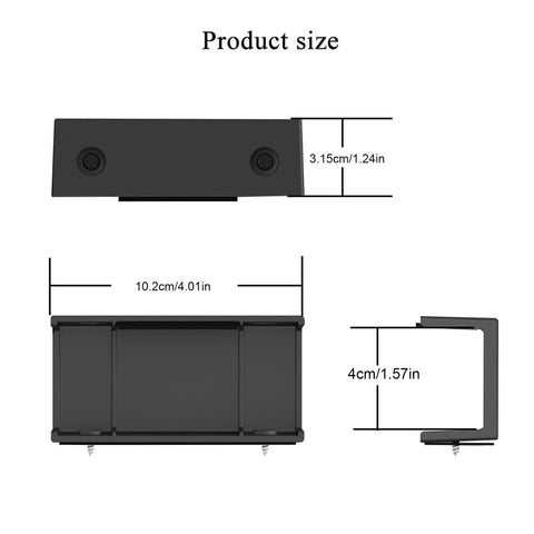 Product size dimensions of Heavy Duty Under Desk Laptop Mount Holder Screw Clamp Design showing clear measurements.