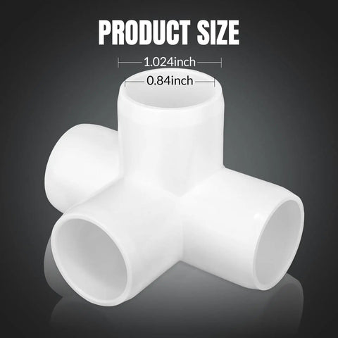 20 Pack 1/2 Inch Four Way PVC Fittings Furniture Grade Pipe Elbow Connectors And Four Way Side Outlet Tees, product size displayed.
