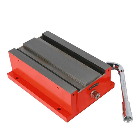 Badass Heavy Duty Manual Magnetic Vise With Rock Solid Insane Holding Power Perfect For Cnc Milling Workbench Mounts, red cast iron frame.