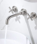 Wall Mounted Bathroom Sink Faucet With 360 Degree Rotating Nozzle, Dual Cross Handles, Thick Valve, Brushed Nickel Finish over sink