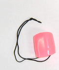 Green Vinyl Tank Valve Protector Cap With Tie For Secure Loss-Prevention Cupped Valve Cover That Fits Most Tank Valves Durable Marine-Grade Protection With Attached String. Pink version on white background with black string.