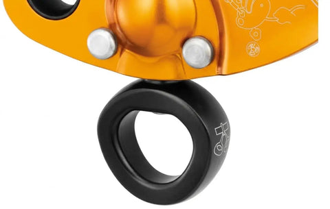 Close-up of Zigzag Plus Descender for Arborists with Smooth Rope Feed and Auto Locking Friction Chain Tree Climbing Rope Descender