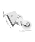 Heavy Duty Four Pack Aluminum Alloy Sliding Door Pulleys With Double Wheel Bearings, top view of a roller with measurements.