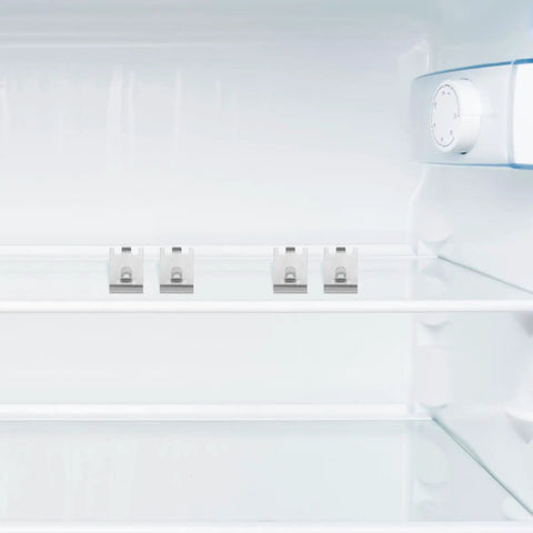 Sturdy Stainless Steel Refrigerator Shelf Clips 4 Pack with Adjustable Supports installed in fridge