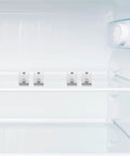 Stainless Steel Refrigerator Shelf Clips With Adjustable Arc Shaped Dovetail Design 4 Pack shown in a fridge interior