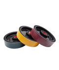 Get The Ultimate Soft Resin Diamond Polishing Wheel For Lapidary Grinding With 60 Grit And A Massive 6-Inch By 150 Mm Size That Keeps Things Cool While Clobbering Sensitive Gems Like Glass And Plastics Without Any Mess! Three resin diamond wheels in green, yellow, and maroon.