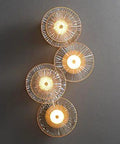 Slick Modern Led Wall Sconce Featuring Copper Details And Lotus Leaf Glass Shade Hardwired Indoor Lighting Fixtures For Living Room Bedroom Home Hallway Vibes with four illuminated glass shades.