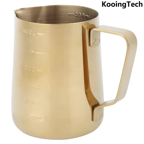 Gold 350Ml Stainless Steel Milk Frothing Cup With Clear Scale For Home Or Office Use Barista Grade Milk Frother Pitcher