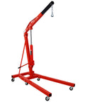 Badass Rolling Cherry Picker Engine Hoist With Six Swivel Caster Wheels Two Ton Folding Shop Crane Heavy Duty Steel Auto Lift, side view.