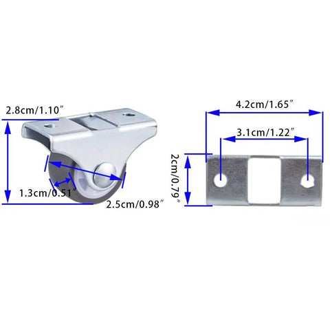 8 Pack Heavy Duty Fixed Caster Wheels With Rigid Non Swivel Base And Ball Bearing Top Plate dimensions displayed.