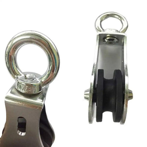 Gym Lifting Pulley System With 360 Degree Quiet Rotation, Heavy Duty Steel Cable Block, Waterproof Rustproof 661lbs Load Capacity, Durable Nylon Wheel And Stainless Ring For Smooth Lifts And Low Noise close-up stainless pulley wheel